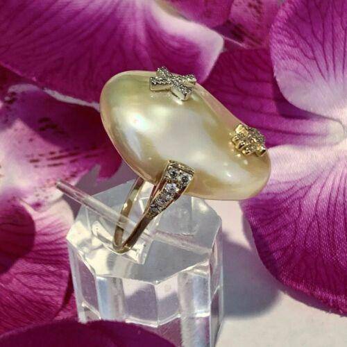 Diamond Freshwater Pearl Ring 14k Gold Baroque Women Certified $2,950 910803 - Certified Fine Jewelry