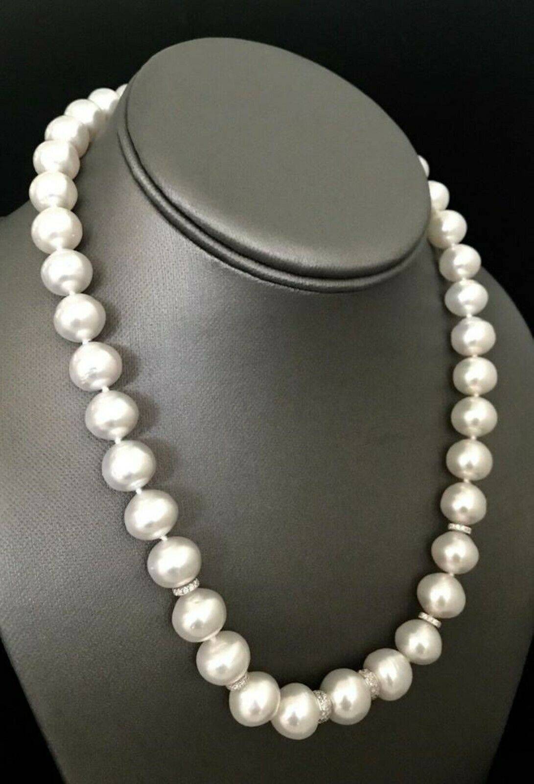 Diamond South Sea Pearl Necklace 14k Gold 13 mm 18.2" Certified $15,450 817025 - Certified Estate Jewelry