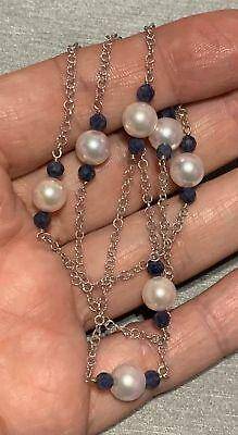 Akoya Pearl Sapphire Necklace 14k Gold 8.5 mm 21.5" Certified $2,450 721477 - Certified Estate Jewelry