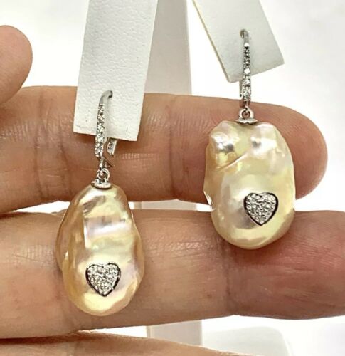 Diamond Baroque FW Yellow Pearl Earrings 14k Gold Certified $1,950 914375 - Certified Estate Jewelry
