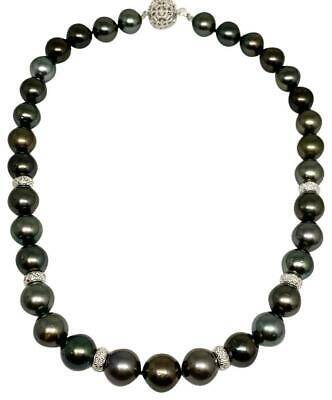 Diamond Tahitian Pearl 18k Gold Necklace 13.25 mm 17" Certified $24,500 914433 - Certified Estate Jewelry