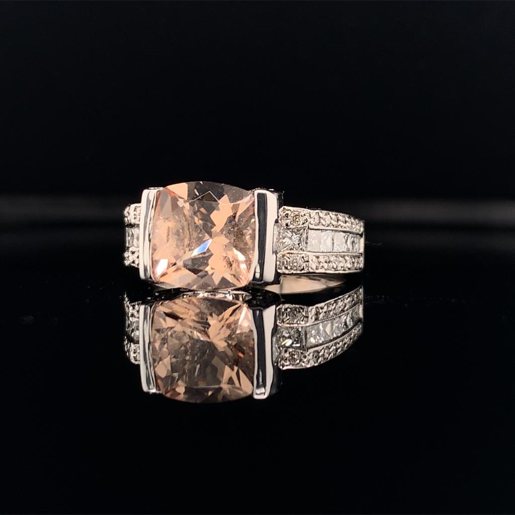 Diamond Morganite Ring 2.76 TCW 18k Gold Women Certified $3,950 910799 - Certified Fine Jewelry