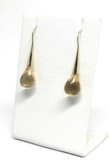 Large Citrine Quartz Drop Earrings 14k Gold 17 TCW Certified $850 821775 - Certified Estate Jewelry