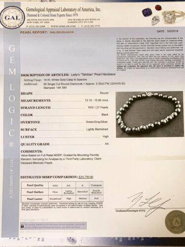 Diamond Tahitian Pearl 14k Gold Necklace 16 mm 16.5" Certified $29,750 914434 - Certified Estate Jewelry