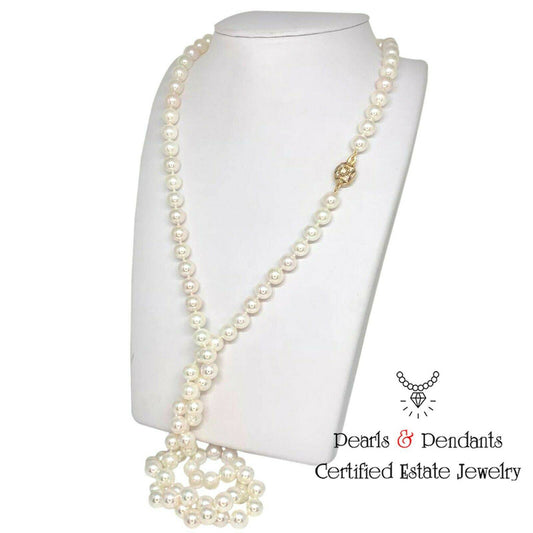 Diamond Akoya Pearl Necklace 14k Gold 8.5 mm 36 in Certified $9,750 010932 - Certified Fine Jewelry