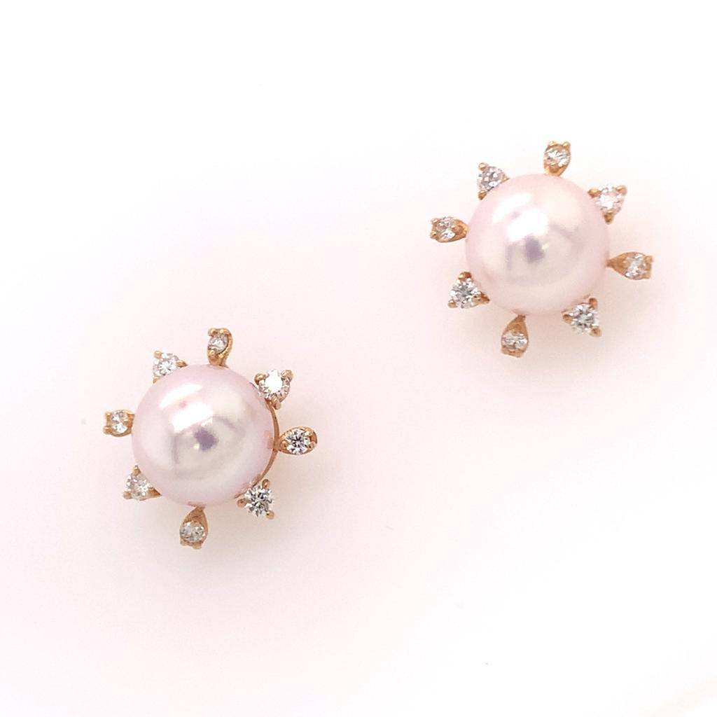 Diamond Akoya Pearl Earrings 14k Yellow Gold 9.5 mm Certified $3,975 018641 - Certified Estate Jewelry