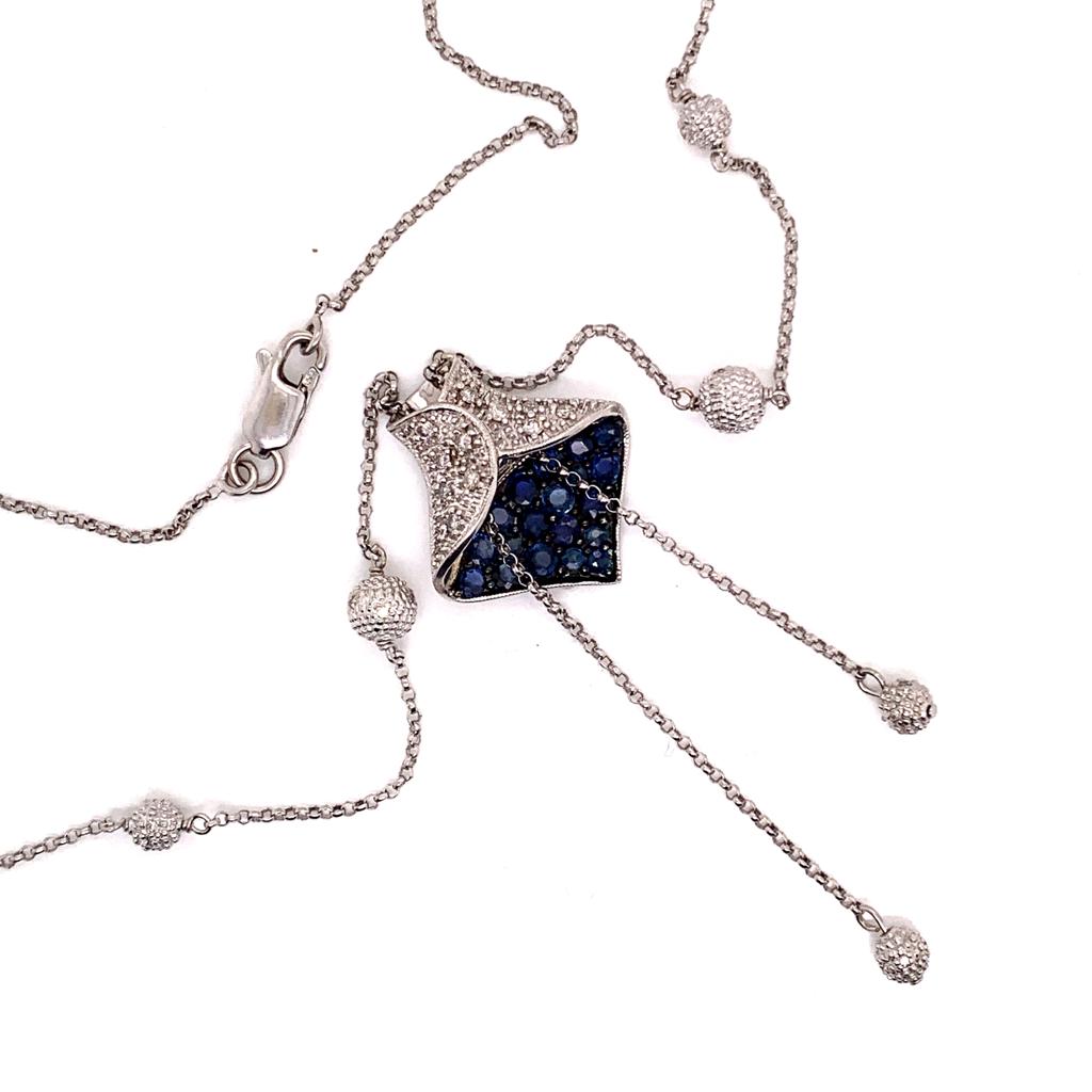Diamond Sapphire Necklace 1.30 CTW Women Certified $3,950 822574 - Certified Estate Jewelry