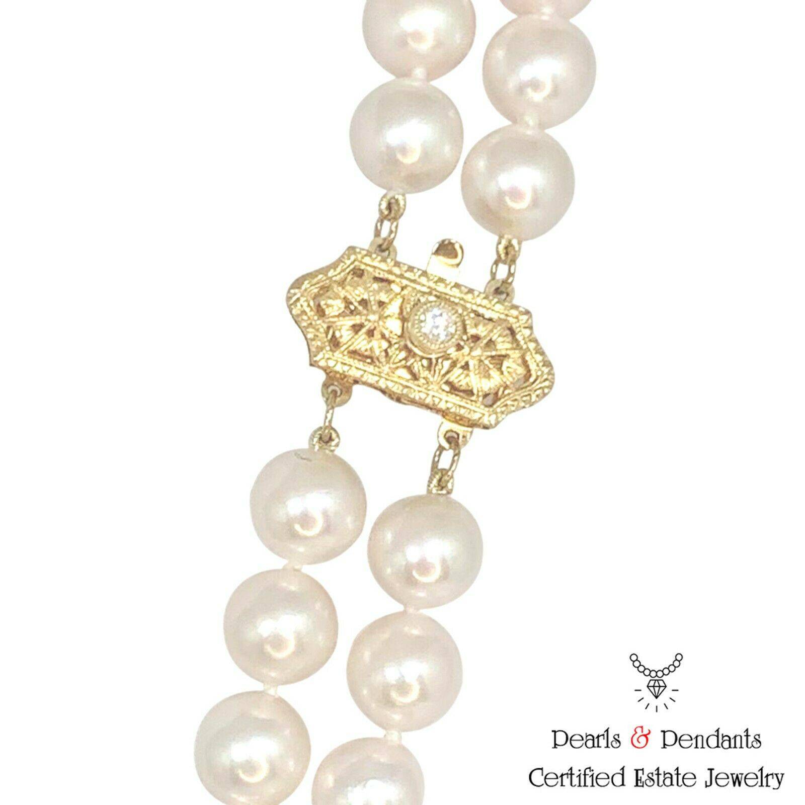 Diamond Akoya Pearl Necklace 8 mm 14k Gold 17 in 2-Strand Certified $9,750 010933 - Certified Estate Jewelry