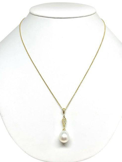 Diamond South Sea Pearl Necklace 12.77 mm 14k Gold Italy Certified $1,290 816015 - Certified Estate Jewelry