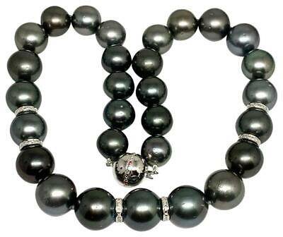 Diamond Tahitian Pearl Necklace 14k Gold 16.3 mm 16.5" Certified $24,000 914649 - Certified Estate Jewelry