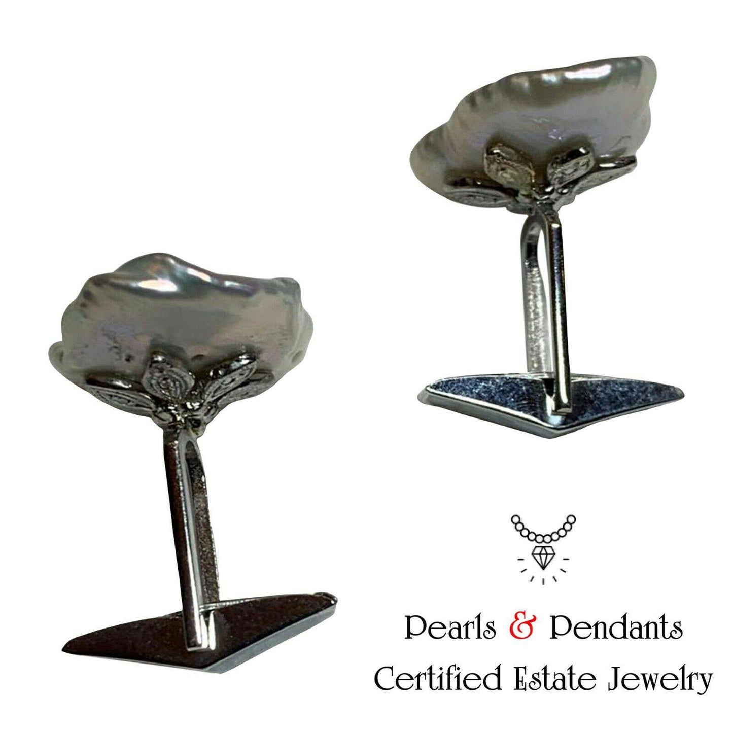 Diamond Fresh Water Pearl Cufflinks 14k Gold 0.45 TCW Designer Certified $2,490 010960 - Certified Fine Jewelry