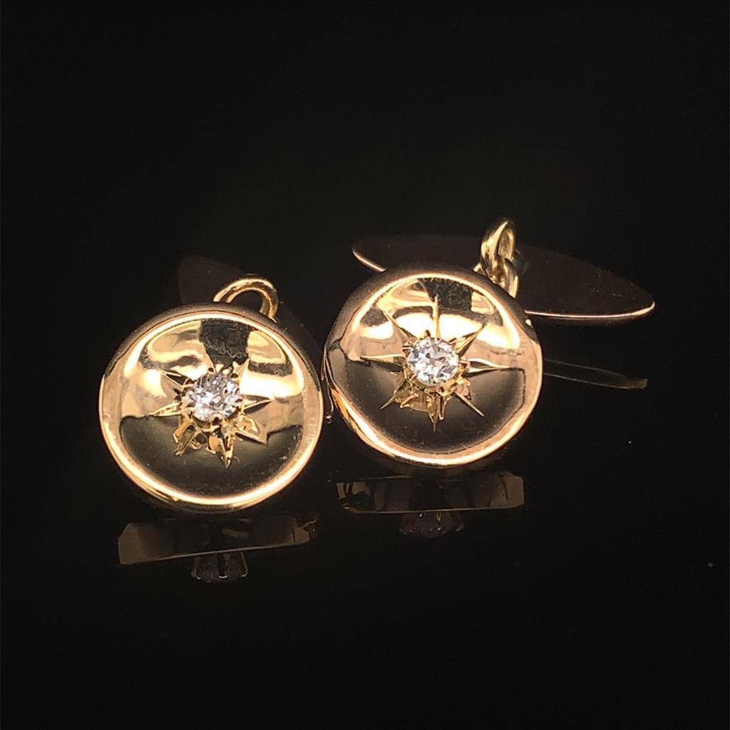 Diamond 14 Kt Gold Cufflinks Certified $1,790 013379 - Certified Fine Jewelry