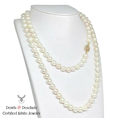 Diamond Akoya Pearl Necklace 14k Gold 8.5 mm 36 in Certified $9,750 010932 - Certified Estate Jewelry