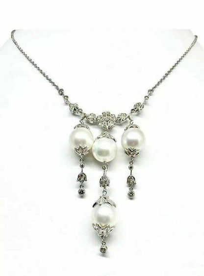 Diamond South Sea Pearl Necklace 18k Gold 11.45 mm 17.5" Certified $6,950 822583 - Certified Estate Jewelry
