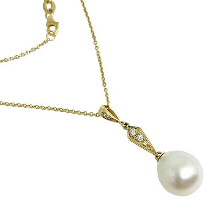 Diamond South Sea Pearl Necklace 12.77 mm 14k Gold Italy Certified $1,290 816015 - Certified Estate Jewelry