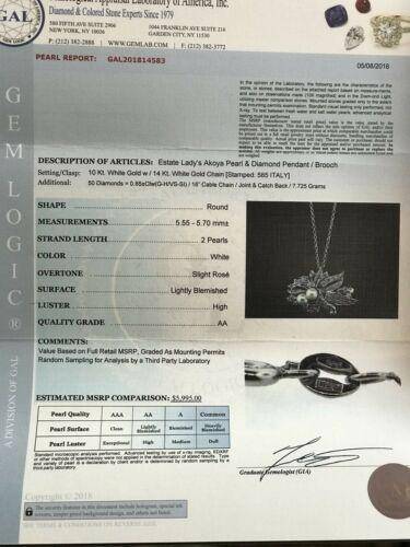Diamond Akoya Pearl Brooch Necklace 14k Gold Italy Certified $5,995 814583 - Certified Estate Jewelry