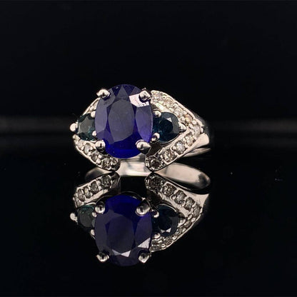 Diamond Sapphire Ring 14k Gold 3.31 TCW Women Certified $2,800 912271 - Certified Estate Jewelry
