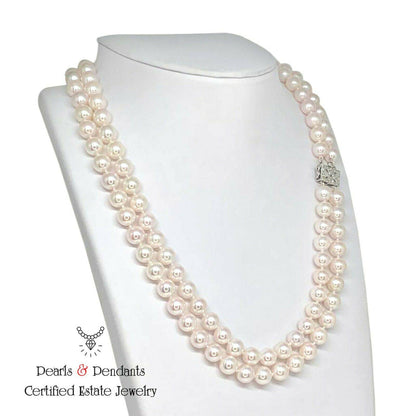 Diamond Akoya Pearl Necklace 8 mm 14k Gold 18 3/4" 2-Strand Certified $9,750 010928 - Certified Estate Jewelry