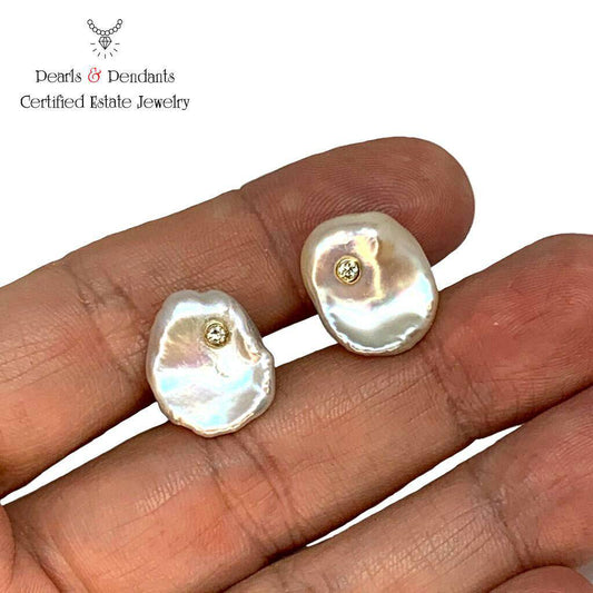 Diamond Fresh Water Pearl Cufflinks 14k Gold Designer Certified $2,490 011916 - Certified Estate Jewelry