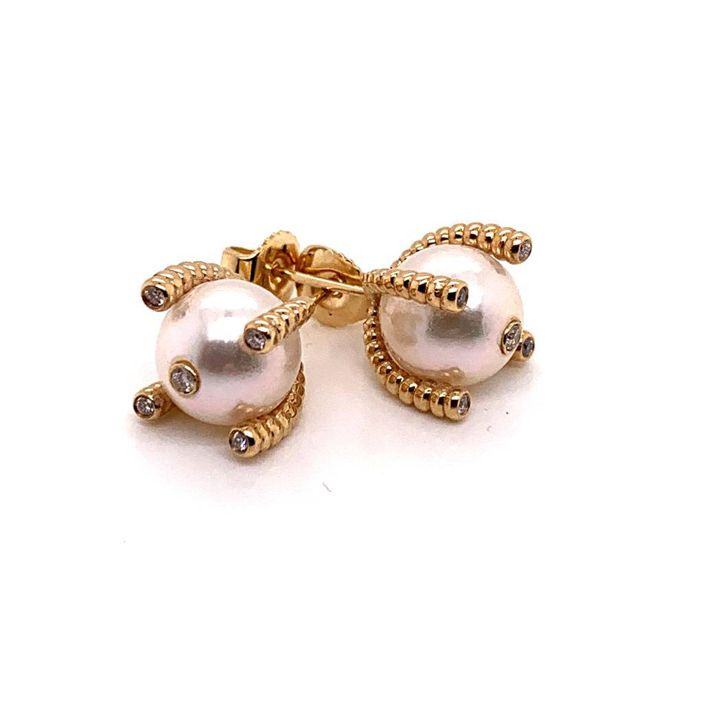 Diamond Large Akoya Pearl Earrings 14k Gold 9.25 mm Certified $2,950 011913 - Certified Fine Jewelry