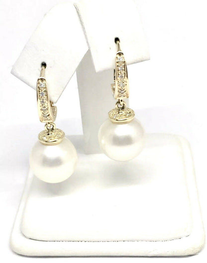 Diamond South Sea Pearl Earrings 11.95 mm 14k Gold Certified $3,490 820409 - Certified Estate Jewelry