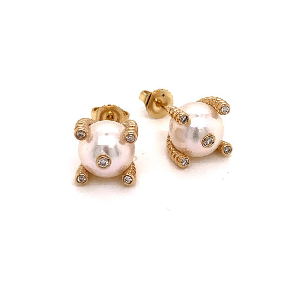 Diamond Large Akoya Pearl Earrings 14k Gold 9.25 mm Certified $2,950 011913 - Certified Estate Jewelry