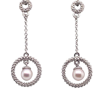Akoya Pearl Earrings 14 KT White Gold 5.25 mm Certified $990 017544 - Certified Estate Jewelry