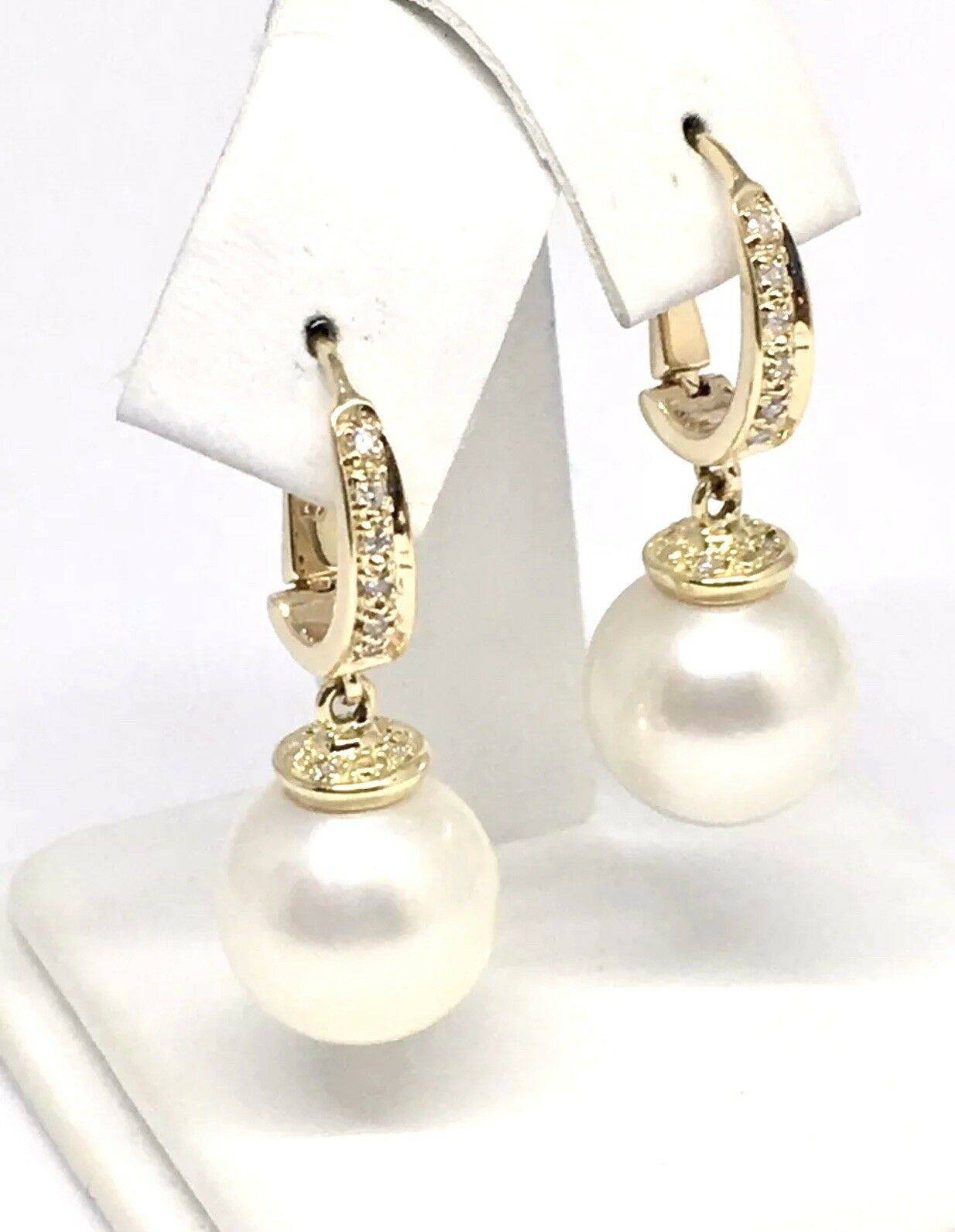 Diamond South Sea Pearl Earrings 11.95 mm 14k Gold Certified $3,490 820409 - Certified Estate Jewelry