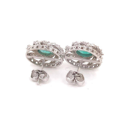 Diamond Emerald Earrings 14k White Gold 2.17 TCW Certified $5,950 018695 - Certified Estate Jewelry