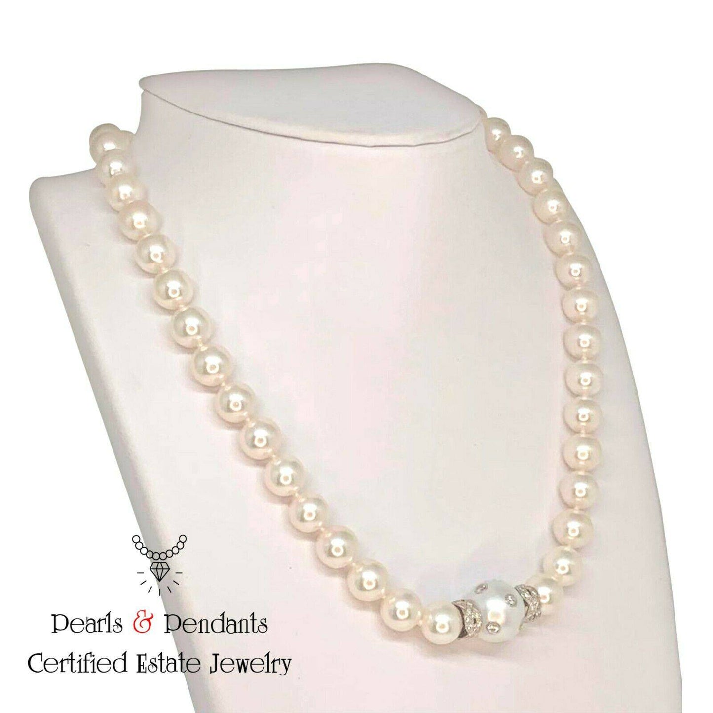 Diamond South Sea Akoya Pearl Necklace 14k Gold 13 mm 18" Certified $12,950 921560 - Certified Estate Jewelry