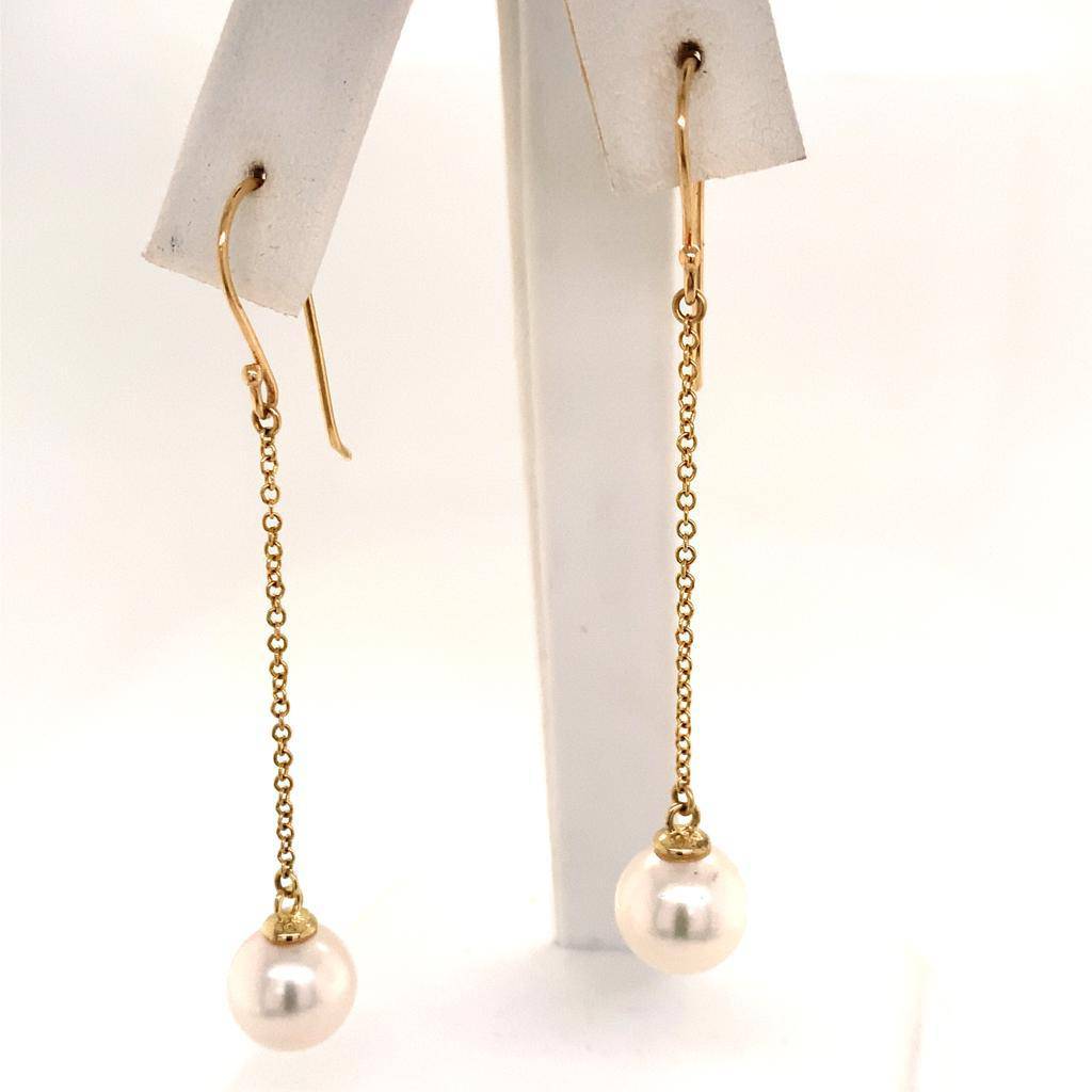 Akoya Pearl Earrings 14 KT Yellow Gold 9.03 mm Certified $1,390 017524 - Certified Fine Jewelry