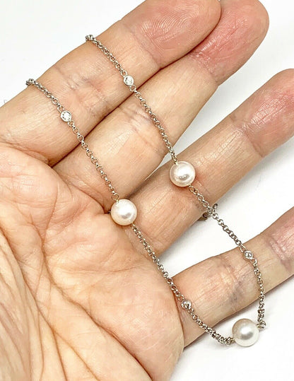 Diamond Akoya Pearl Necklace 14k Gold 7.90 mm 20" Certified $1,850 818174 - Certified Estate Jewelry