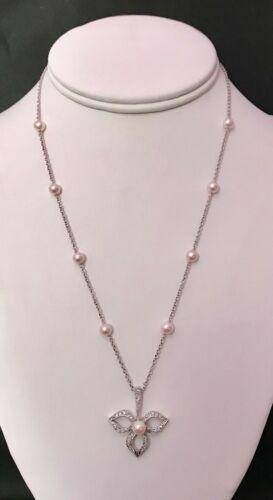 Diamond Akoya Pearl Necklace 14k Gold 5.75 mm 18.5" Certified $3,950 818062 - Certified Estate Jewelry