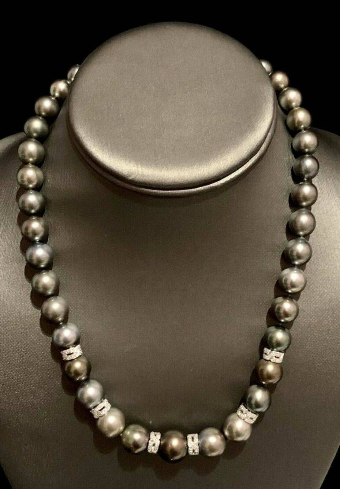 Diamond Tahitian Pearl Necklace 18k Gold 12.9 mm 18" Certified $12,250 821384 - Certified Fine Jewelry